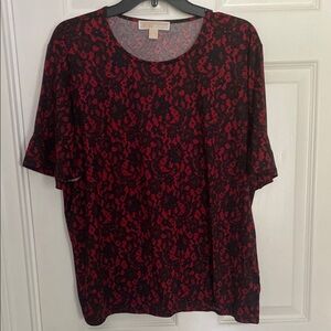 Michael Kors Red and Black Floral Blouse